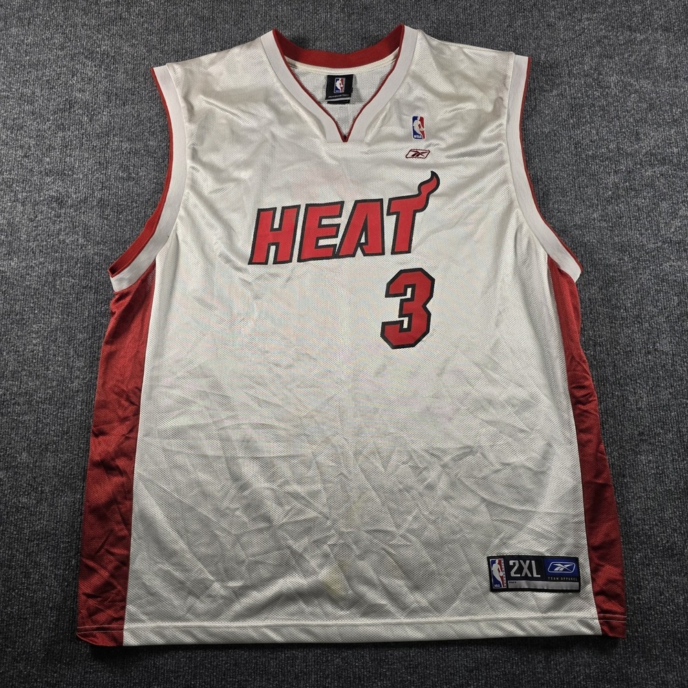 Reebok Miami Heat Dwyane Wade #3 NBA Jersey White Red Men's 2XL Vintage Y2K